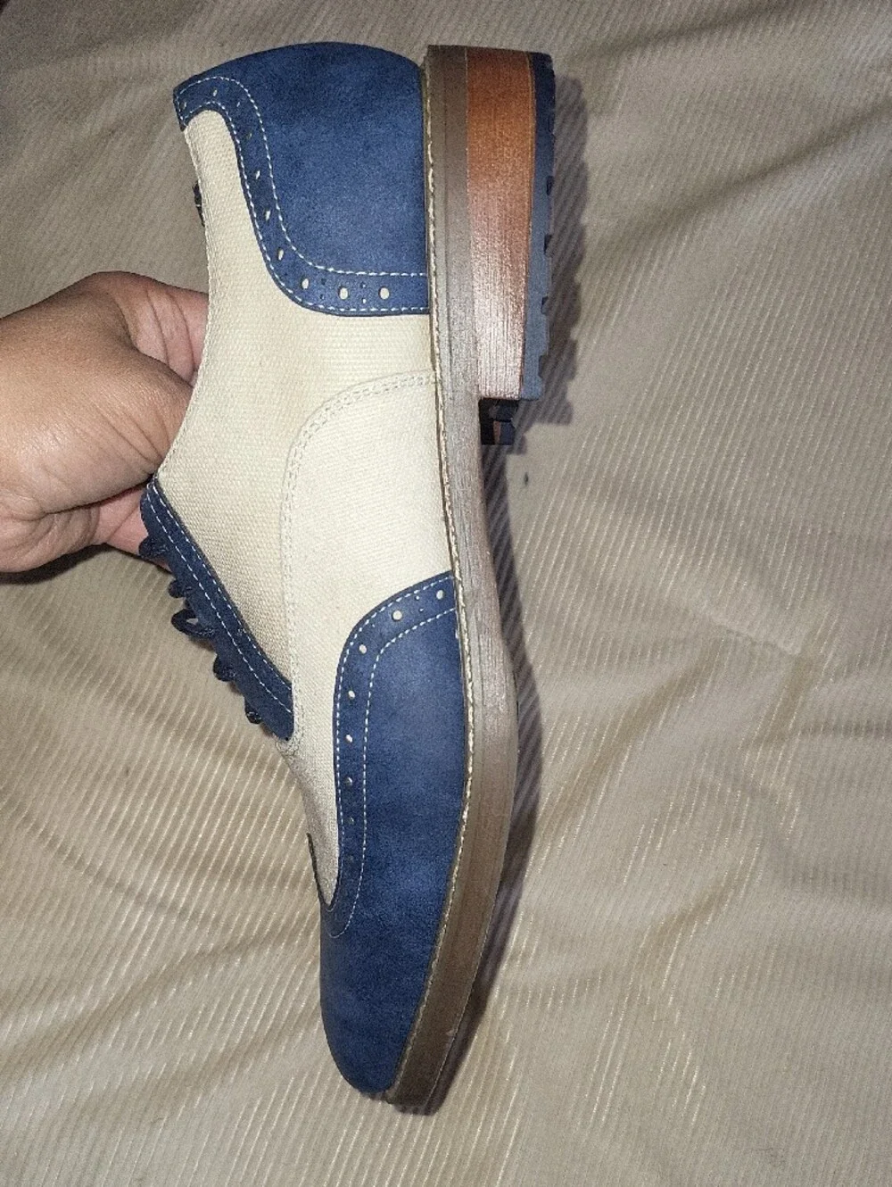 Van Heusen Two-Tone Navy and White Wingtip Oxfords